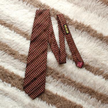 Vintage 1970s Givenchy Tie - Extra Wide Brown & Red Diagonal Striped Necktie 