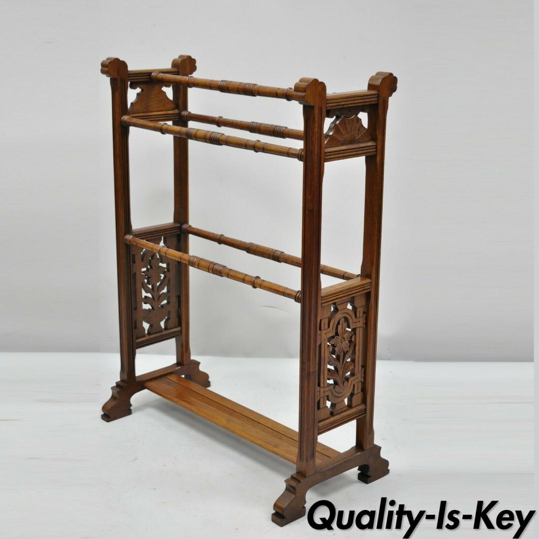 Antique American Eastlake Victorian Carved Walnut Towel Rack Quilt Rack ...