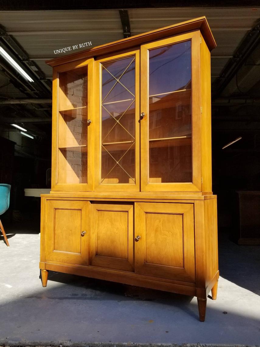 Customizable Mid Century Modern China Cabinet Hutch One Piece