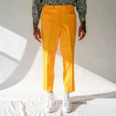 Vintage 1960s RATNER of CALIFORNIA Tuscan Yellow Rigid High Waisted Buckle Mod Slacks | Beatnik, Hippie, Warhol Style | 1960s Designer Pants 