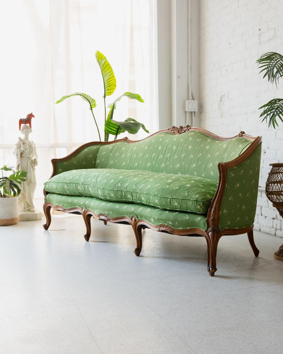 Vintage Dainty Green Floral Sofa Sunbeam Vintage Highland Park