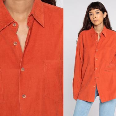 90s Corduroy Shirt Orange Shirt Grunge Button Up Shirt Oversize Top Over Shirt 1990s Vintage Long Sleeve Button Down Oversized Men's Large 