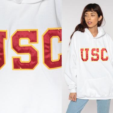 USC Hoodie University Sweatshirt 90s Hooded University of Southern California Russell White Hoodie College 1990s Vintage Retro Hood XXL 2XL 