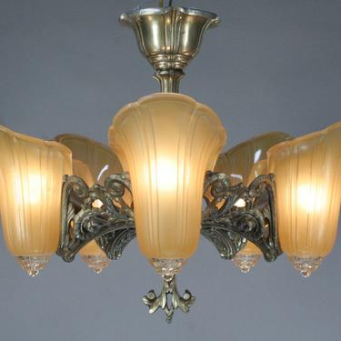 Art Deco Semi-Flush 5 Light Chandelier, the &quot;Normandy&quot; #2047  SHIPPING INCLUDED 