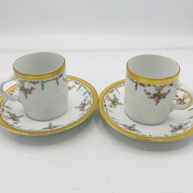 Tirschenreuth Set of offers 4 Demitasse Cups & Saucers Blue Encrusted Gold