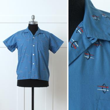 mens vintage 1990s does 1950s shirt • atomic print cotton short sleeve button down 