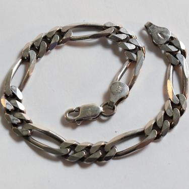 Classic 90's KI Italy sterling figaro rocker chain, edgy artisan made 925 silver stackable links bracelet 