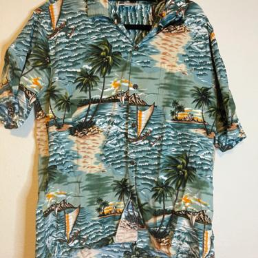 2) vintage aloha republic Hawaiian graphic short sleeve button down shirt 