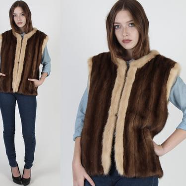 Real Mink Fur Vest / Blonde x Brown Mink Vest / Womens Sleeveless Winter Ski Vest 