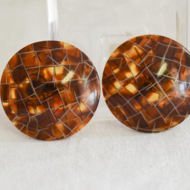 1980s Faux Tortoiseshell Circle Clip Earrings 