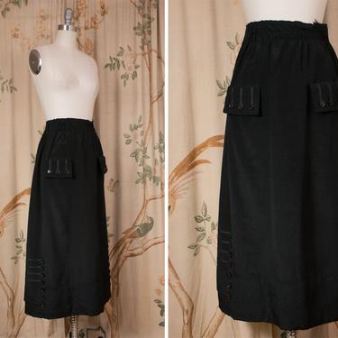 Authentic Edwardian Skirt - The Portadown Skirt - Handsome 1910s Walking Skirt in Black with Button Accents 