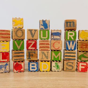 Vintage Children's Toy Alphabet Blocks - Set of 31 