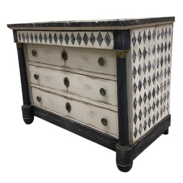French Empire Black and White Painted Marble Top Commode - 19th C