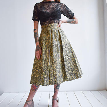 1950s Gold &amp; Black Pleated Skirt 