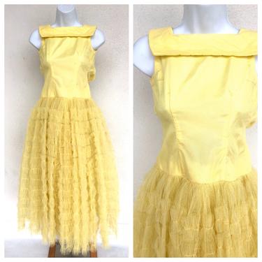 Vintage VTG 1950s 50s Yellow Buttercup Cupcake Tiered Lace Dress 