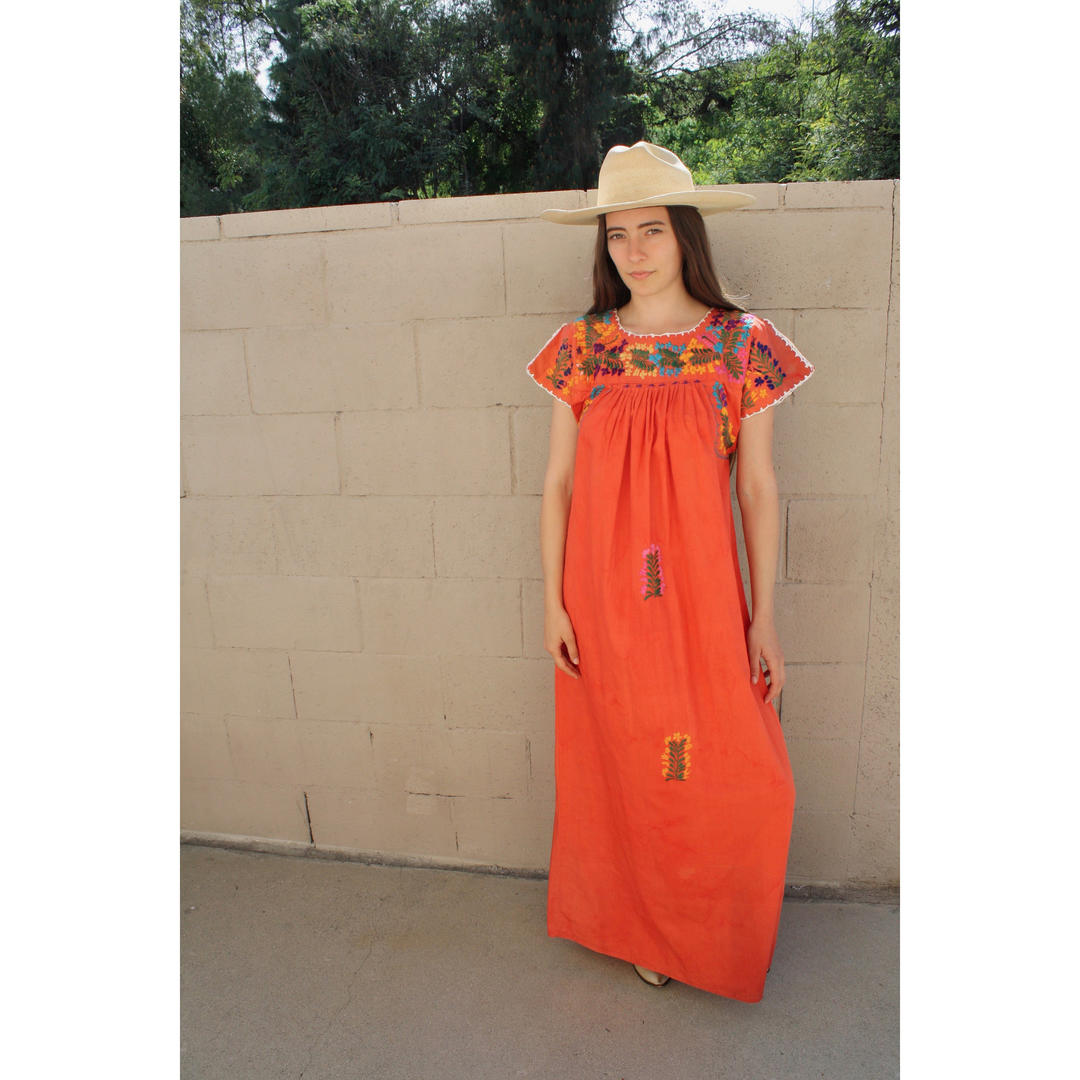 Oaxacan Dress // vintage 70s sun Mexican hand embroidered floral maxi ...
