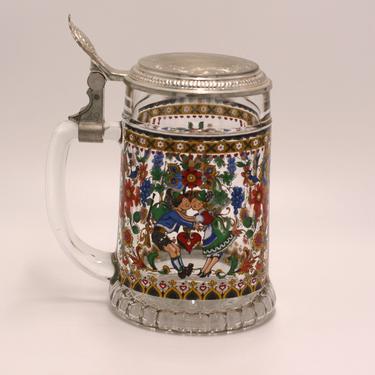 vintage whimsical glass stein with silver metal lid made in W. Germany 