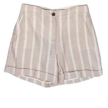 Ted Baker - Beige, White &amp; Gold Striped High Waisted Shorts Sz 6