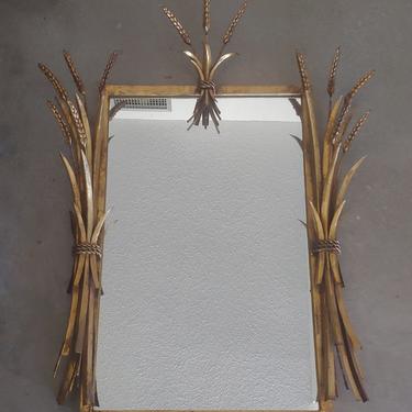 Vintage Hollywood Regency Gold Mirror w Wheat Sheaf Accents 