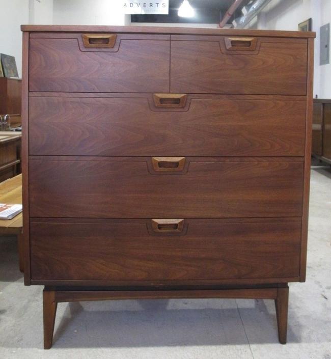 Mid Century Modern Walnut Tall Dresser Chest Of Drawers Cabinet