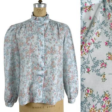 1970s aqua floral blouse - Sidesteps by Fire Islander - size medium 