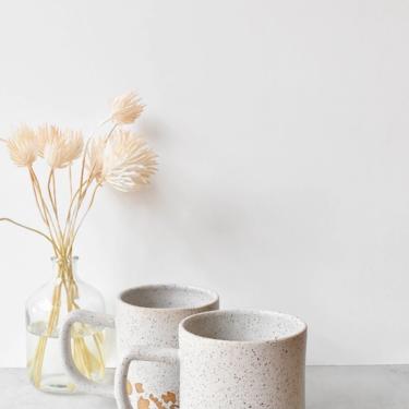Bottom Eclectic Maximalist Speckled Stoneware Ceramic Handmade Mug in White 