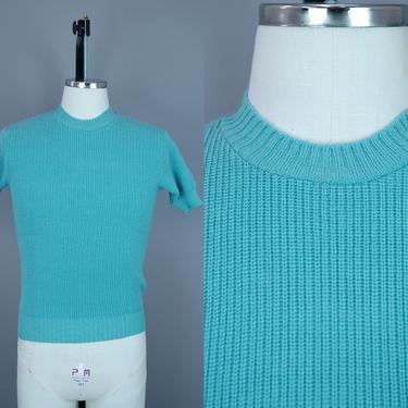 1940s Short Sleeve Aqua Blue Sweater | Vintage 40s 'Jack Frost' Wool Pullover | small 