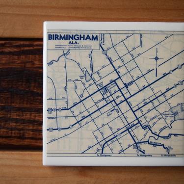 1953 Birmingham Alabama Vintage Map Coaster. Alabama Map Gift. Birmingham Map. Magic City Décor. Southern Housewarming Gift. Alabama History 