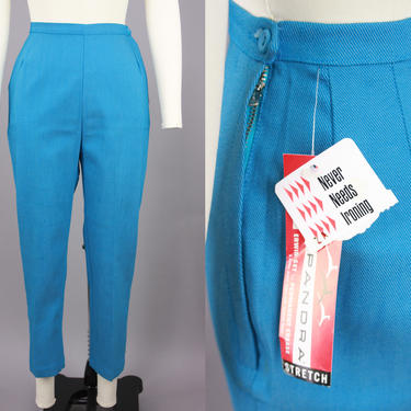 Xs 60s Blue Plaid High Waisted Cigarette Pants 25 Short