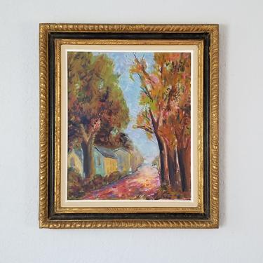 Vintage French Rural Landscape Oil on Canvas Painting. 
