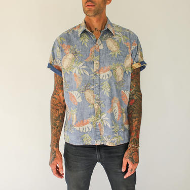 Vintage 90s Cooke Street Hawaiian Palm Leaf and Pineapple Reverse Print Shirt | Made in USA | Medium | 100% Cotton | 1990s Hawaiian Shirt 