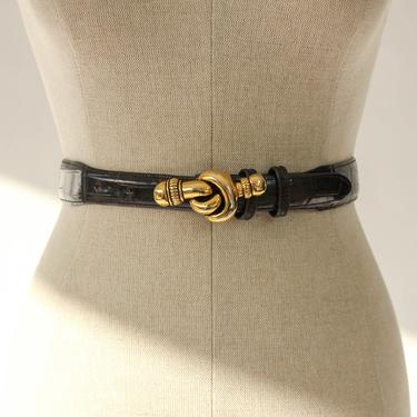 Vintage 90s Vicenza Black Crocodile Embossed Leather Whip  display picture 1