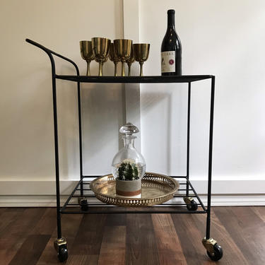 Vintage small footprint bar cart, metal wire works Record TV cart, Serving cart, small furniture, apartment tiny house 