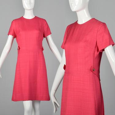 Medium 1960s Pink Shift Dress Short Sleeve Dress Linen Blend Belted Back Short Sleeves Casual Day Wear 60s Vintage 