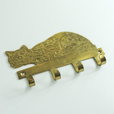 Vintage Brass Cat Kitten Key Holder / Brass Cat Key Hook 