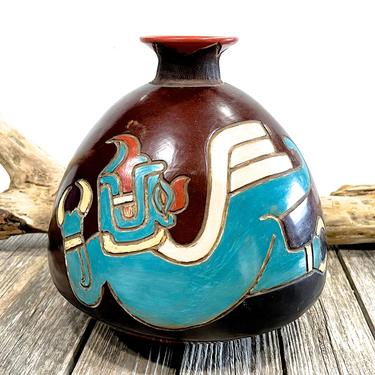 VINTAGE: 10.25" Large Authentic Chulucanas, PERU Handmade Clay Pottery - Signed Pottery - Native Peru Artisan "Ceparis"- SKU 35-A-00033255 