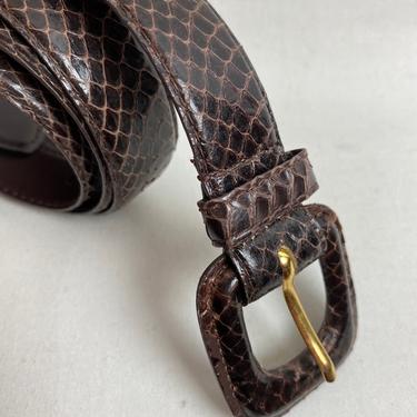 90’s brown leather belt~ embossed~snakeskin belts boho stylish women’s skinny belts vintage 1990’s size Large 29” 33” 