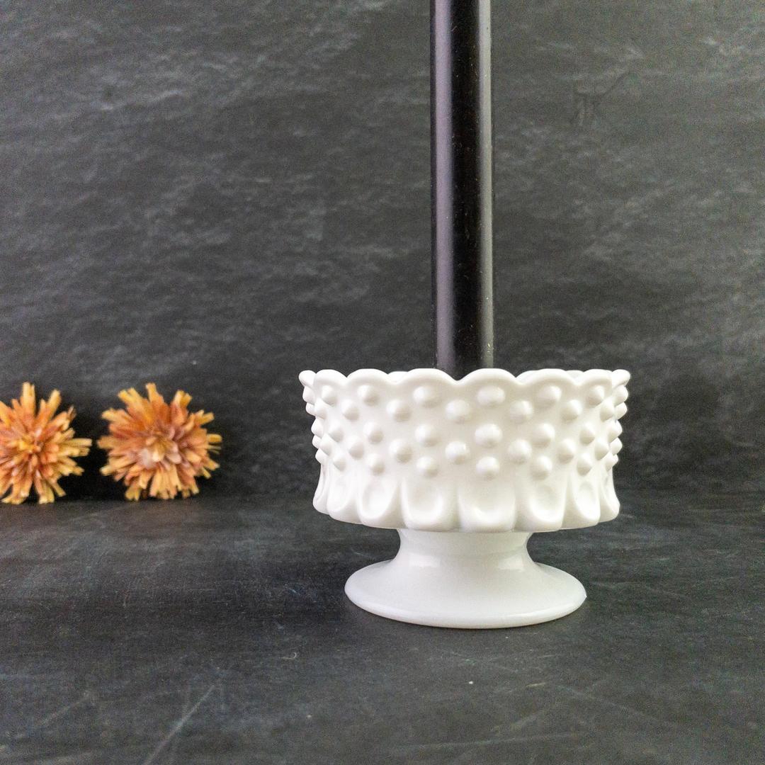 Vintage Fenton White Hobnail Candle Holder, Vintage Candlestick, White
