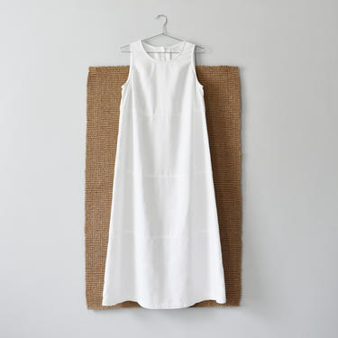 vintage white linen maxi dress, 90s minimal sleeveless dress, size M 