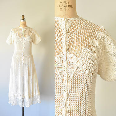 Vivien 1930s crochet lace dress, white knit dress, | Erstwhile Style  Vintage - New York, NY | ATTIC