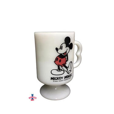 Mickey Mouse Coffee Cup, White Milk Glass Mug, Vintage Mickey Mouse, Walt Disney Coffee Mug, Cartoon Character, Vintage Glass Pedestal Mug 