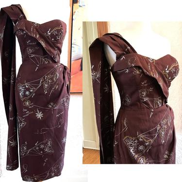 Awesome 1950's Alfred Shaheen Sarong Dress with Matching Shawl Vintage Hawaiian Size Small 