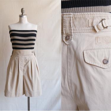 Vintage 80s Ralph Lauren Khaki Shorts/ 1980s High Waisted Safari Style/ Size M 30 