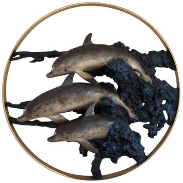 Contemporary Bronze Art Wall Sculpture Signed Wyland Dolphin Circle of Life 