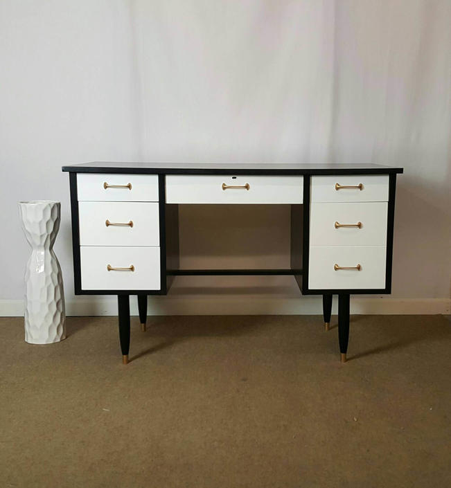 Mid Century Modern Painted Desk White And Black Desk By