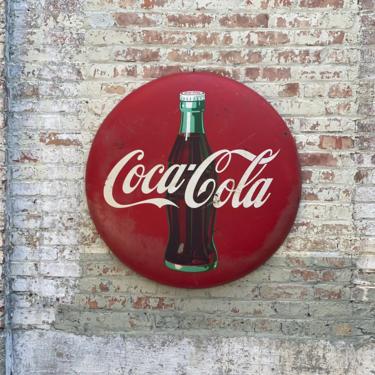 Vintage Coca Cola Coke 36” Button Sign Rustic Decor 