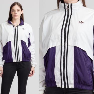 90s Adidas Trefoil Logo Windbreaker - Medium | Vintage Zip Up Color Block Striped Streetwear Jacket 
