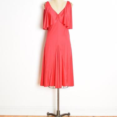 vintage 70s dress red disco draped flutter bust midi party dress S solid clothing 