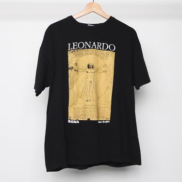 vintage 1990s LEONARDO da VINCI black 90s grunge short sleeve super soft t shirt - size large/xl 