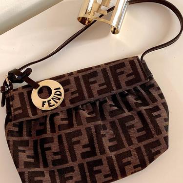 Vintage 90's FENDI FF Monogram Zucca Print Logos Leather